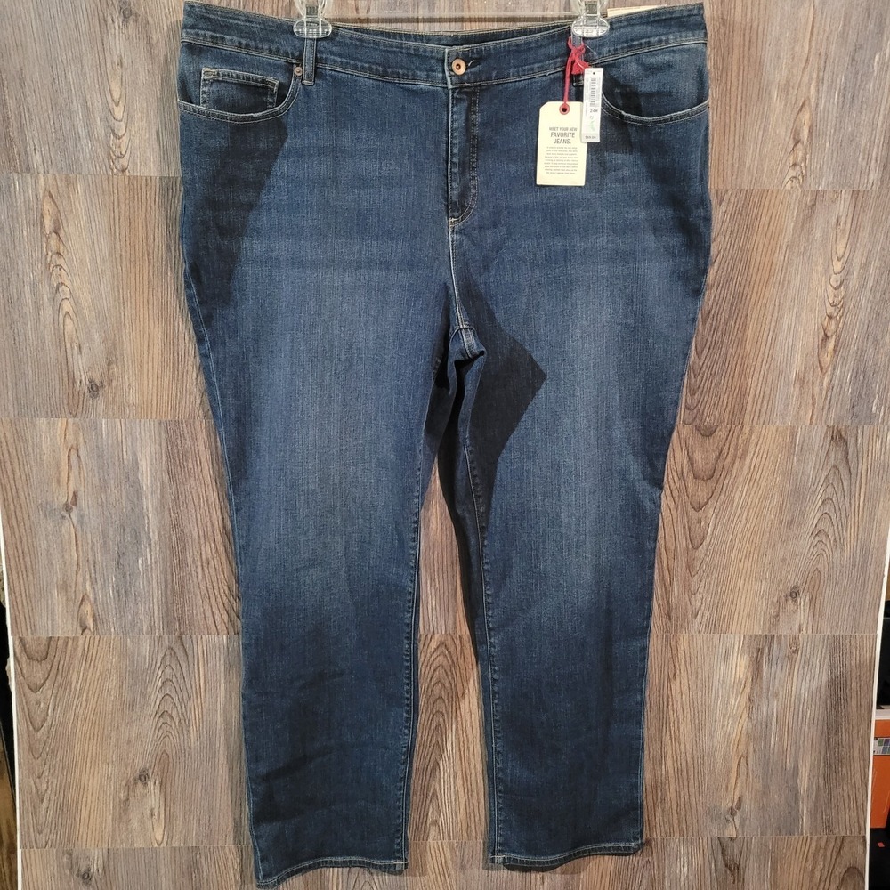Lands' End Plus Size 24W x 31 Mid Rise Straight Jean Medium Indigo Wash